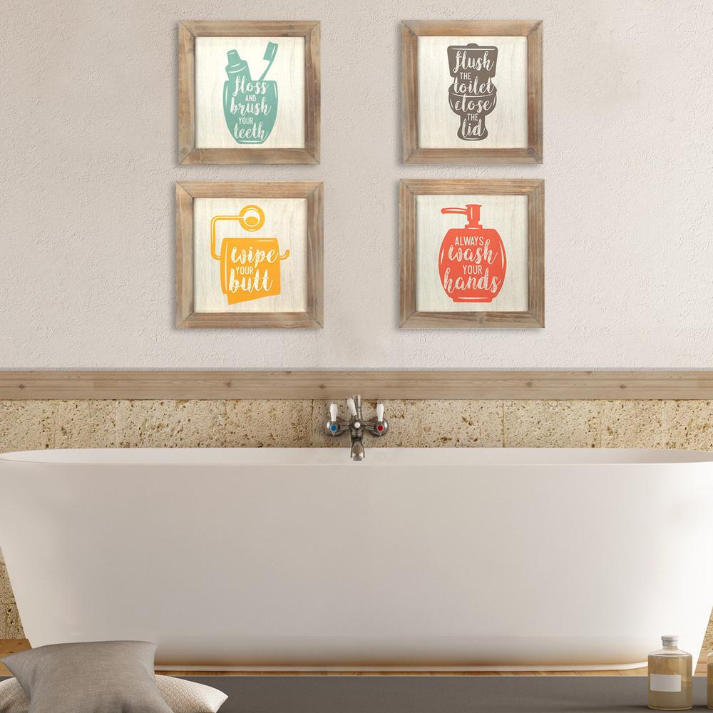 Floss  Flush  Wipe  Wash Metal and Wood Framed Wall Art - 321157. Picture 2