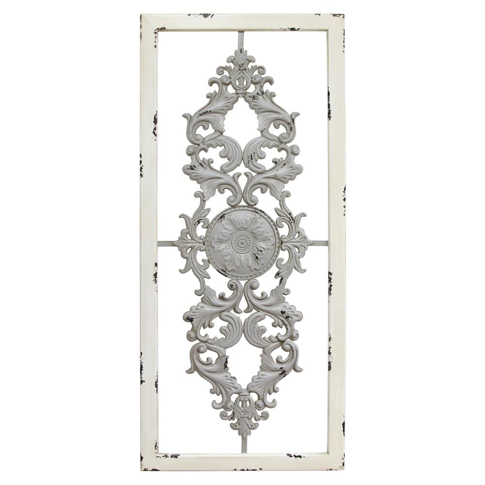 Distressed Scroll Panel Metal White Wood Framed Wall Art - 321183. Picture 1