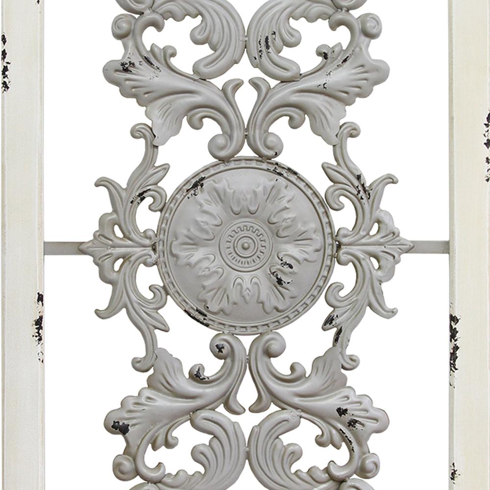 Distressed Scroll Panel Metal White Wood Framed Wall Art - 321183. Picture 3