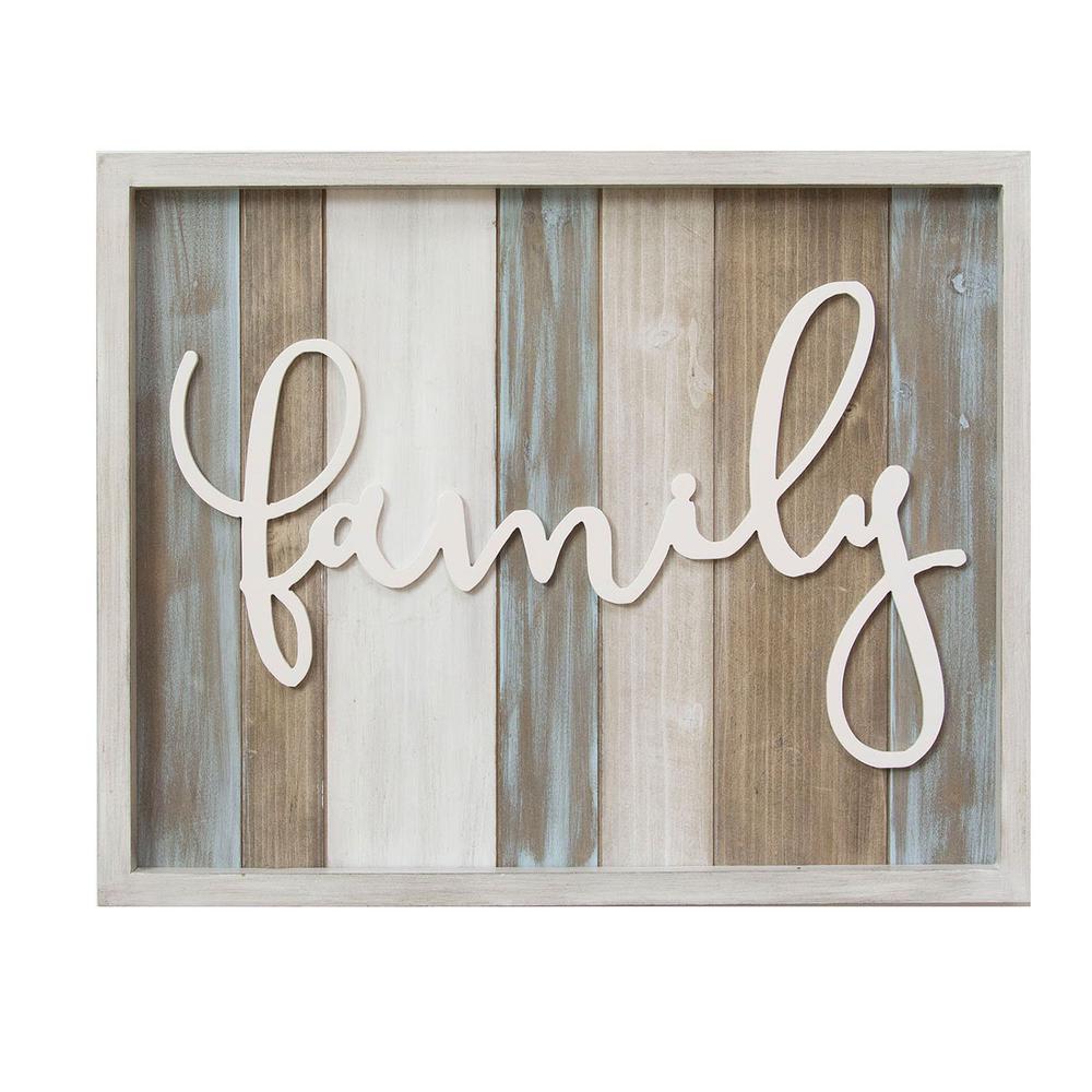 Distressed "Family" White Wood Wall Decor - 321194. Picture 1
