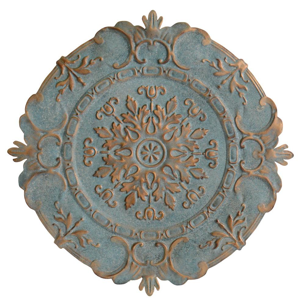 Distressed Blue European Medallion Metal Wall Decor - 321202. Picture 1