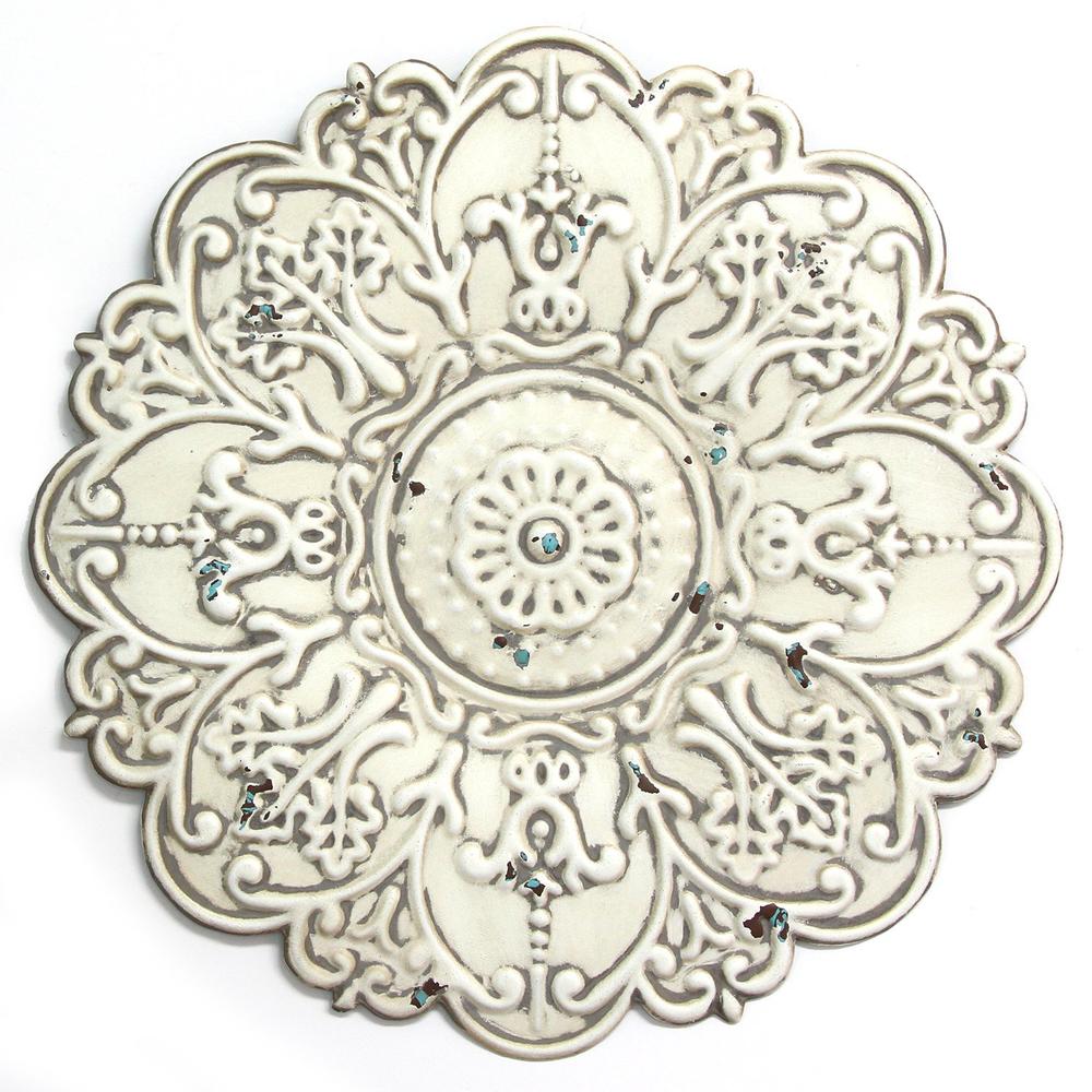 Small White Medallion Distressed Metal Wall Decor - 321237. Picture 1
