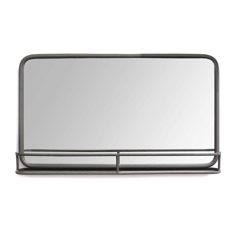 24" Chic Rectangular Gunmetal Framed Mirror with Shelf - 321297. Picture 1