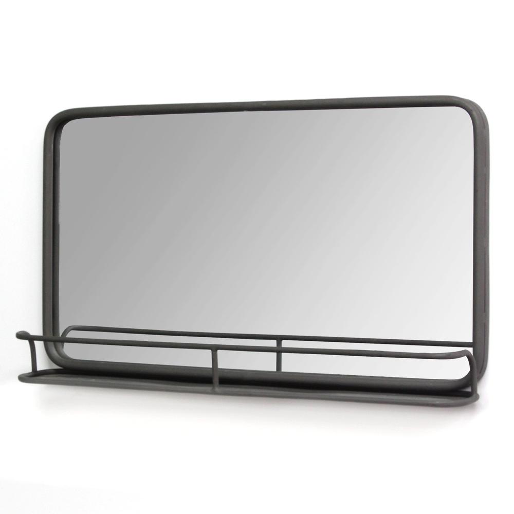 24" Chic Rectangular Gunmetal Framed Mirror with Shelf - 321297. Picture 4