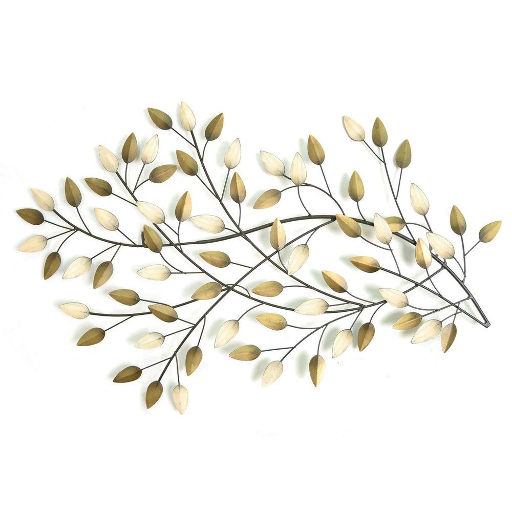 Gold and Beige Metal Blowing Leaves Wall Decor - 321341. Picture 1