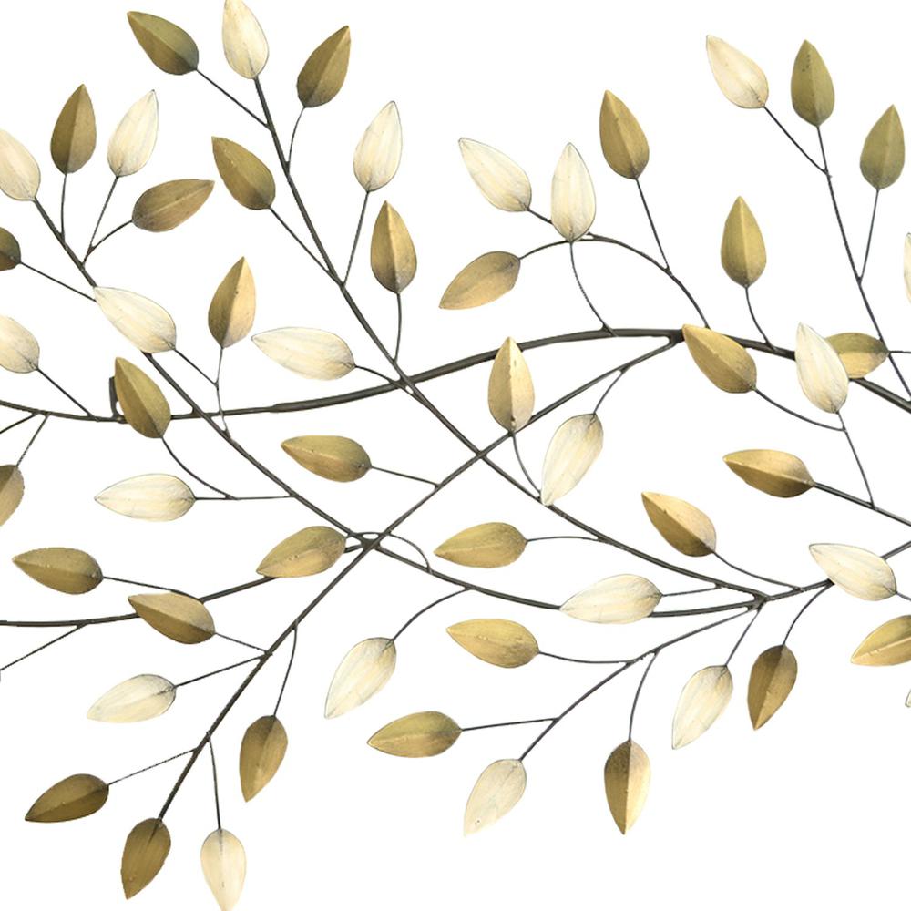 Gold and Beige Metal Blowing Leaves Wall Decor - 321341. Picture 2