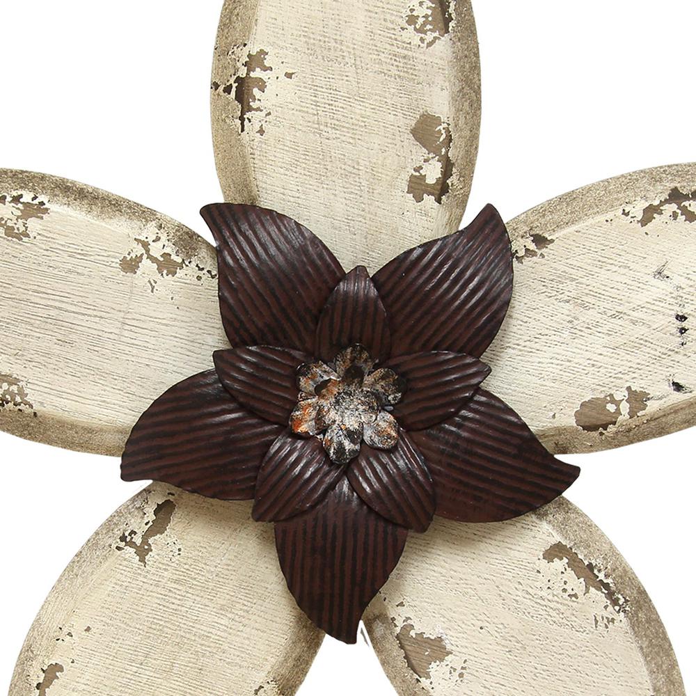 Antiqued Look Ivory and Espresso Metal Flower Wall Decor - 321369. Picture 2