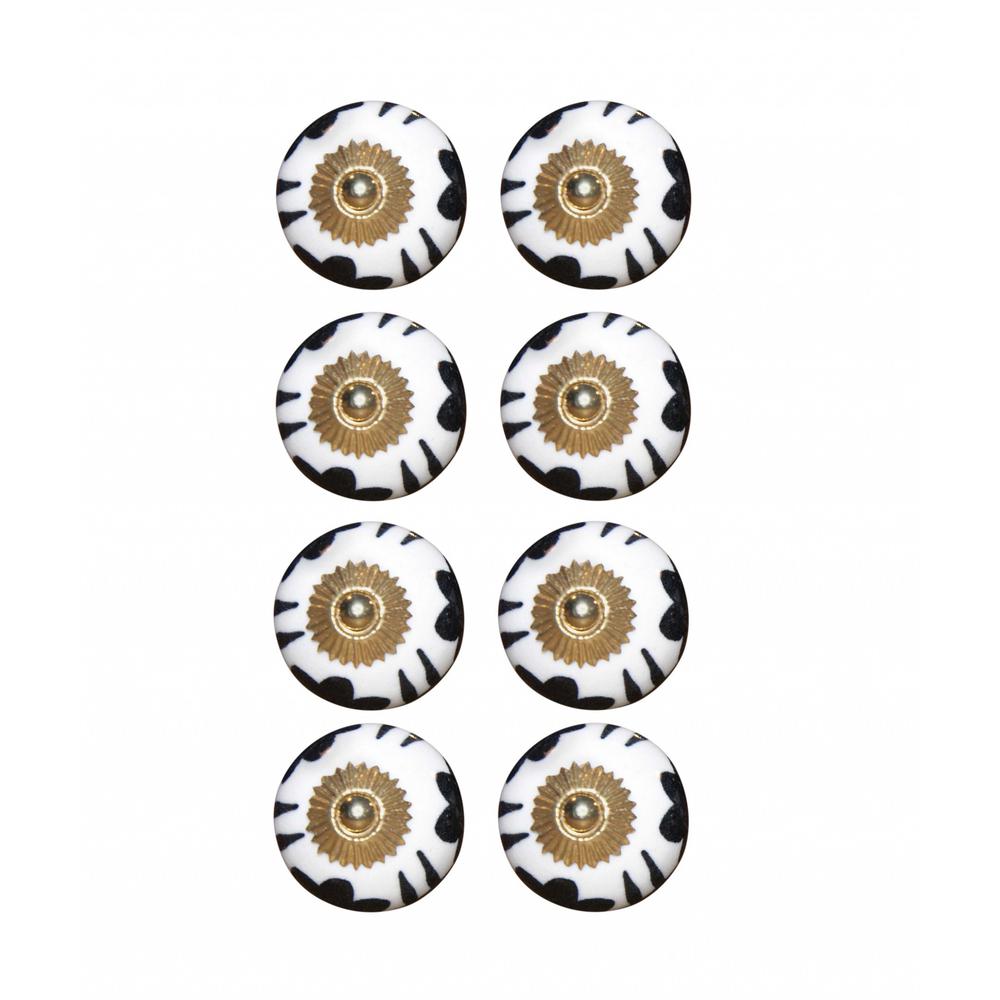 1.5" x 1.5" x 1.5" Black White And Gold  Knobs 8 Pack - 321649. Picture 1