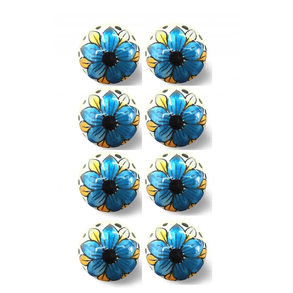 1.5" x 1.5" x 1.5" Blue Black And Yellow  Knobs 8 Pack - 321656. Picture 1