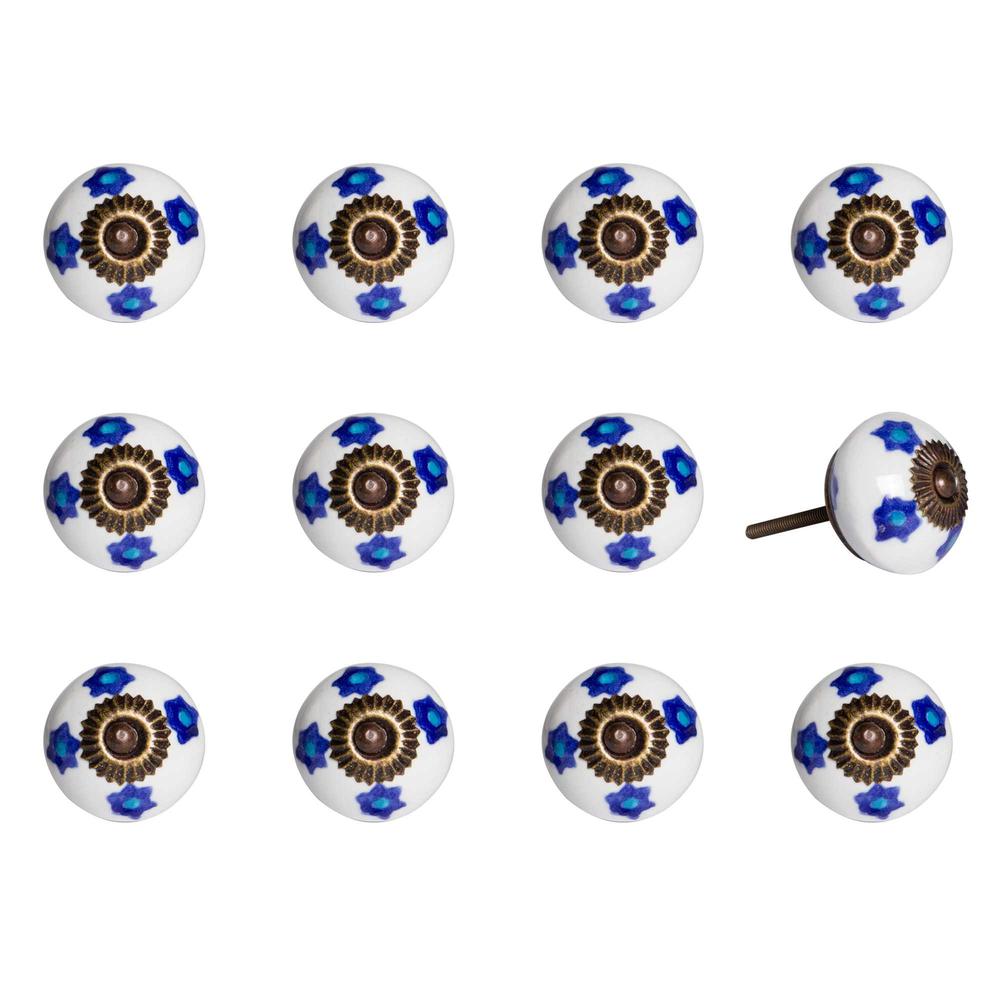 1.5" x 1.5" x 1.5" White Blue and Turquoise  Knobs 12 Pack - 321659. Picture 1