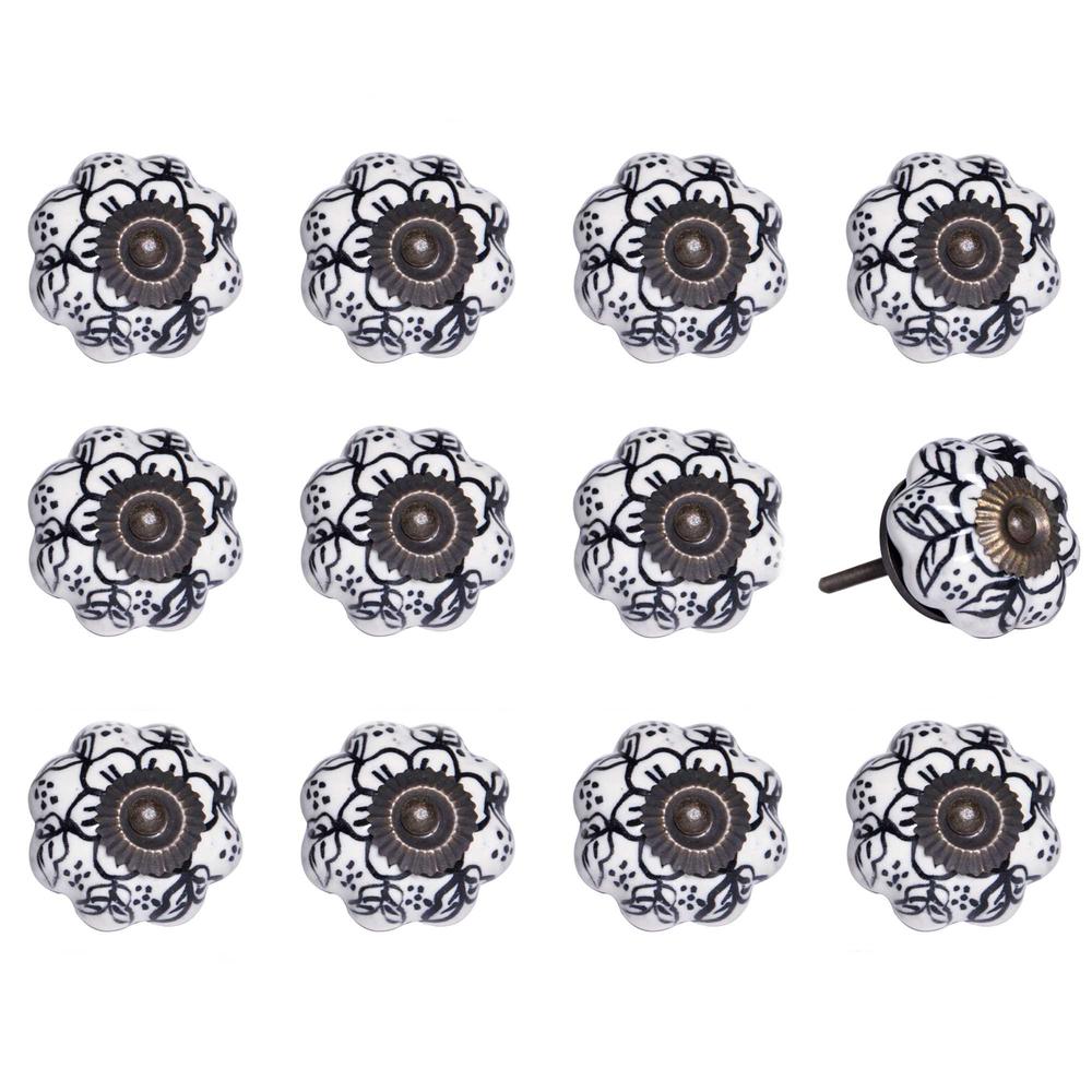 1.5" x 1.5" x 1.5" White Black and Gold  Knobs 12 Pack - 321661. Picture 1