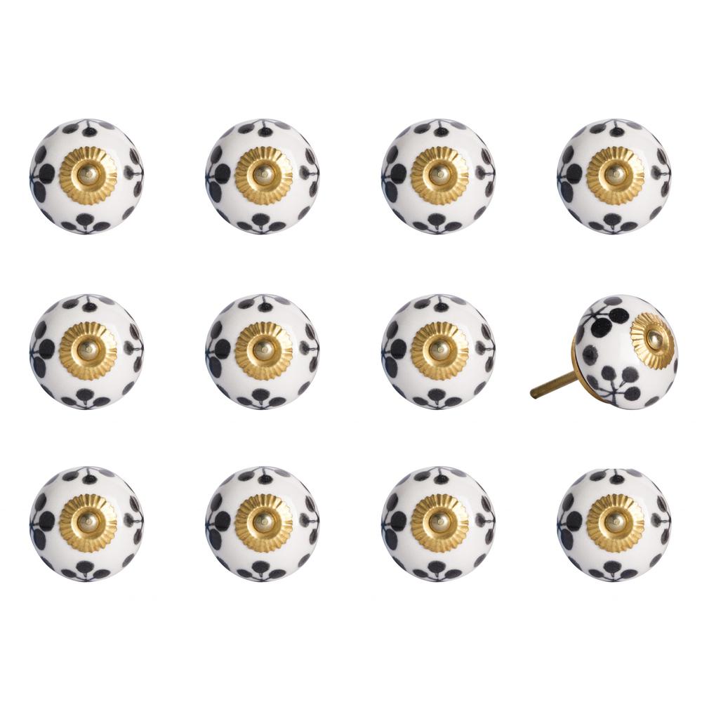 1.5" x 1.5" x 1.5" White Black and Yellow  Knobs 12 Pack - 321662. Picture 1