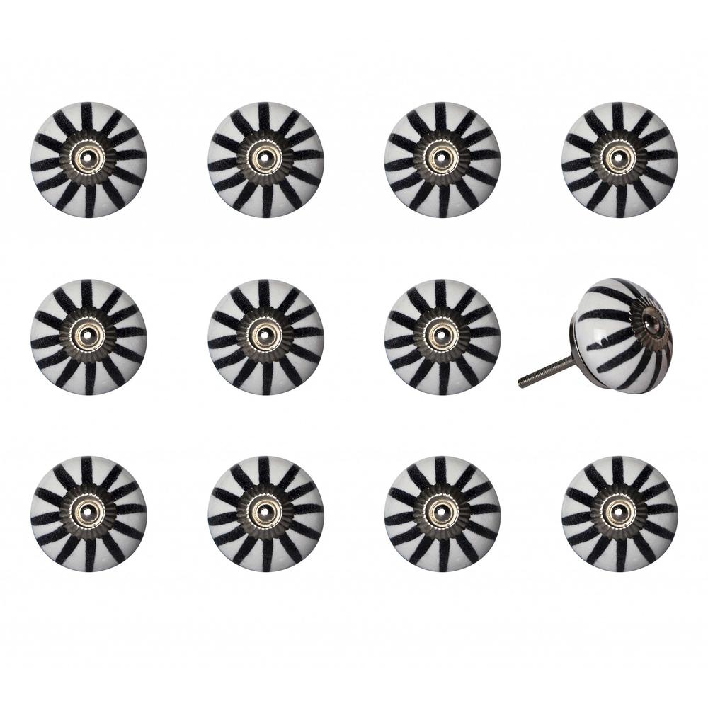 1.5" x 1.5" x 1.5" White Black and Silver  Knobs 12 Pack - 321665. Picture 1