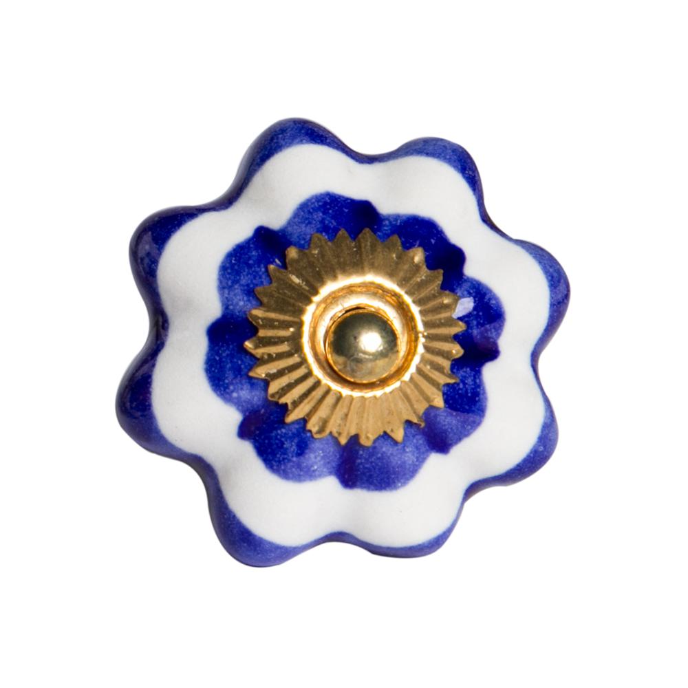 1.5" x 1.5" x 1.5" White Blue and Gold  Knobs 12 Pack - 321666. Picture 1