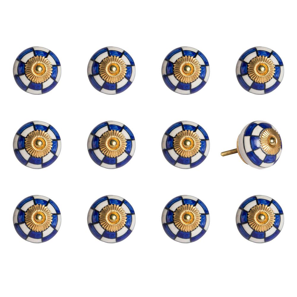 1.5" x 1.5" x 1.5" White Blue and Gold  Knobs 12 Pack - 321667. Picture 1