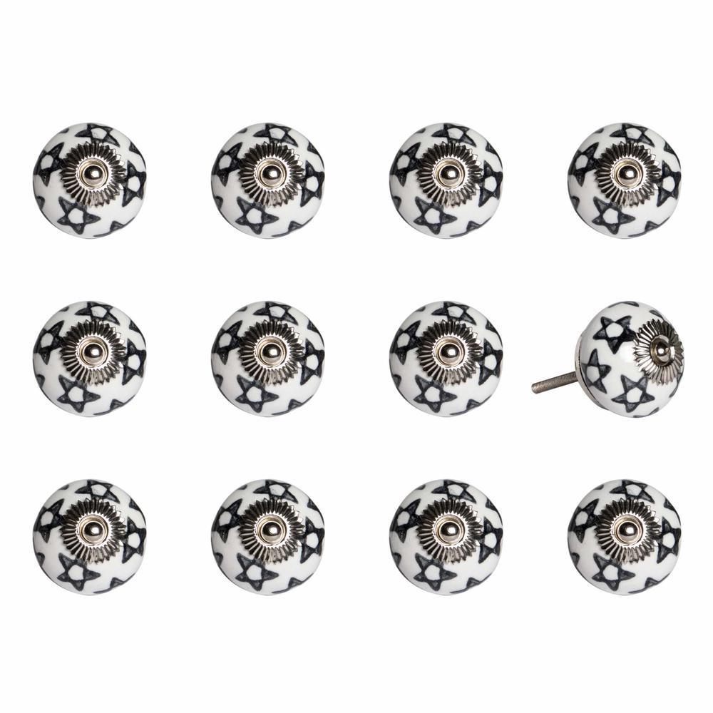 1.5" x 1.5" x 1.5" White Black and Silver  Knobs 12 Pack - 321668. Picture 1