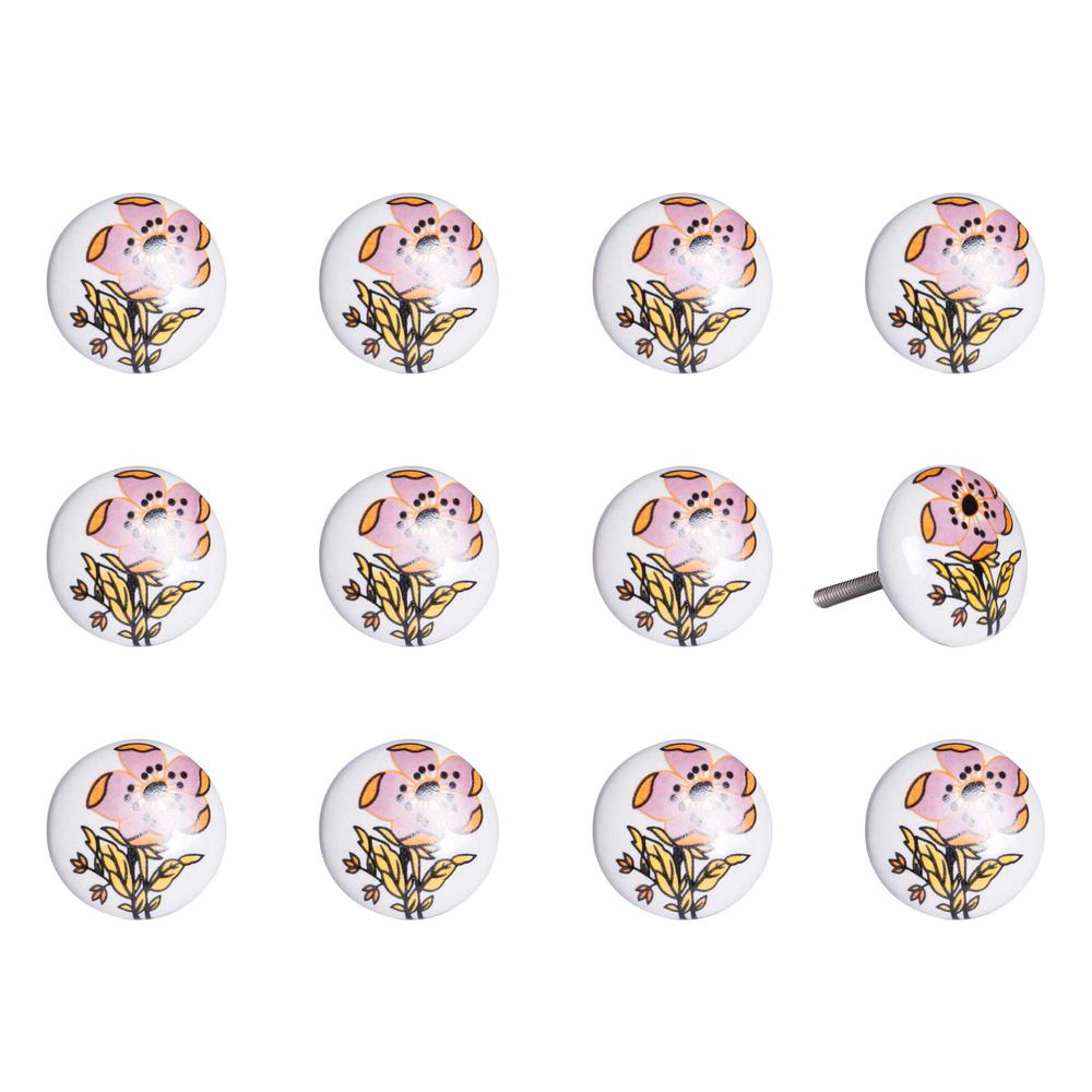 Floral White and Pink Set of 12 Knobs - 321671. Picture 1