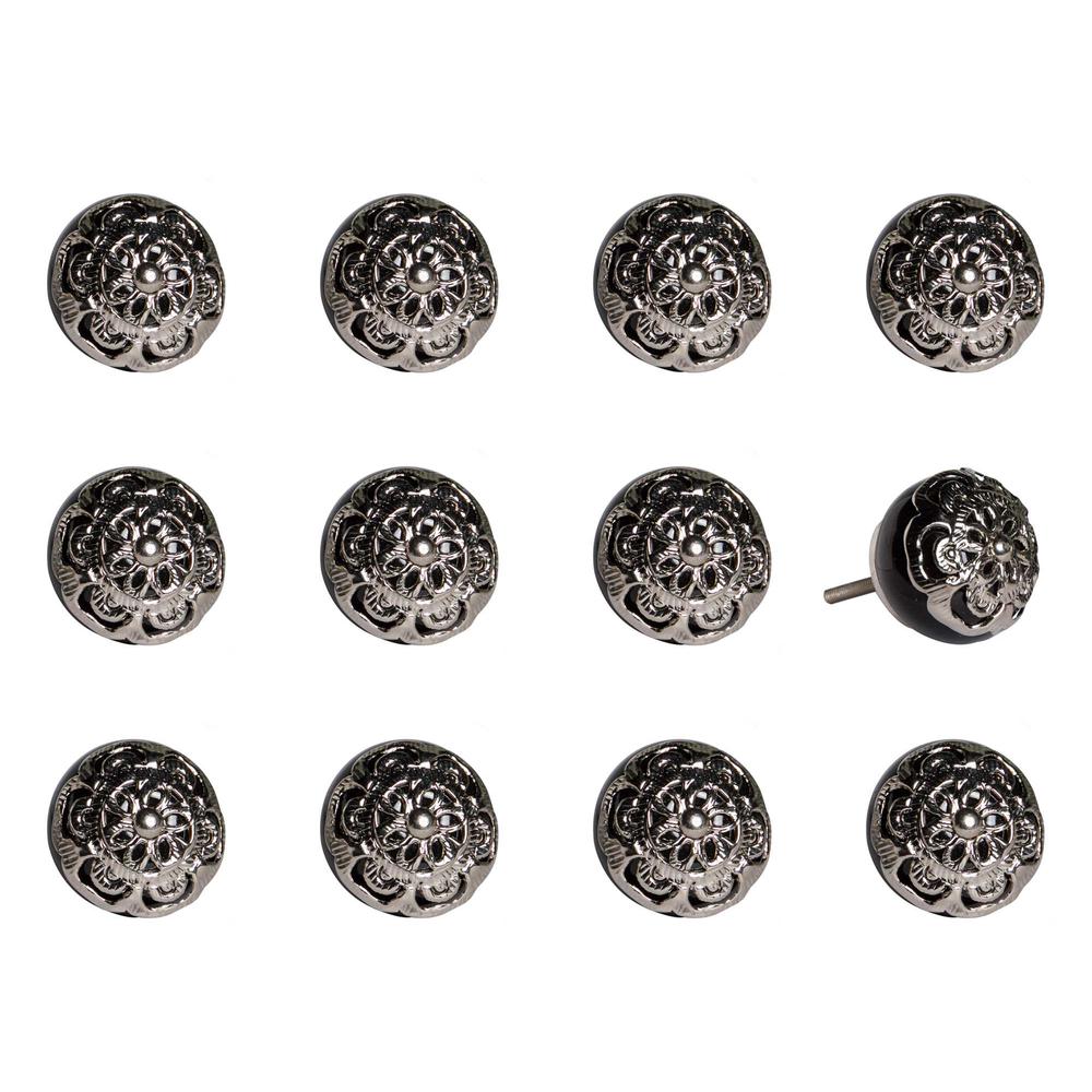 1.5" x 1.5" x 1.5" Black and Chrome  Knobs 12 Pack - 321673. Picture 1