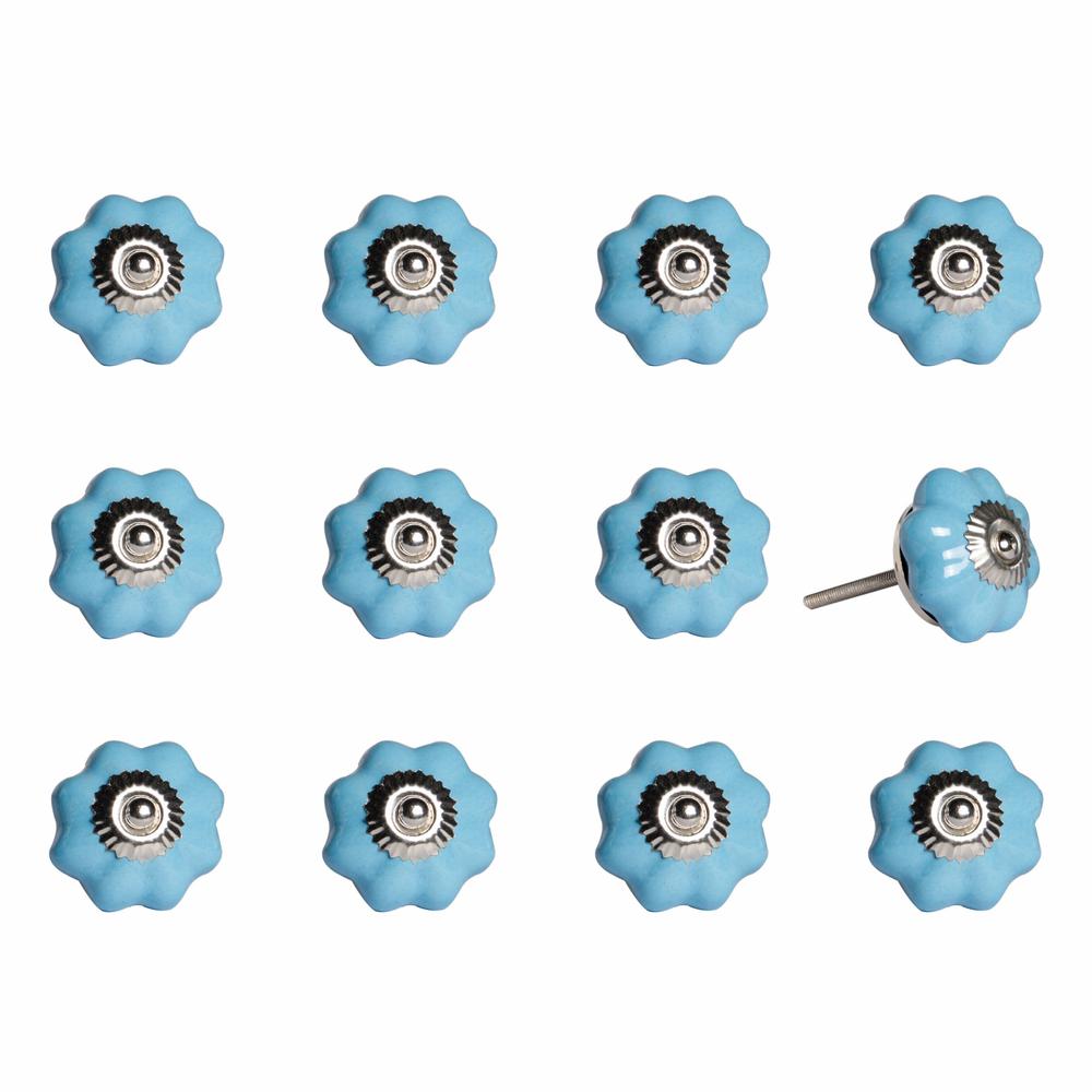 1.5" x 1.5" x 1.5" Light Blue and Silver  Knobs 12 Pack - 321674. Picture 1