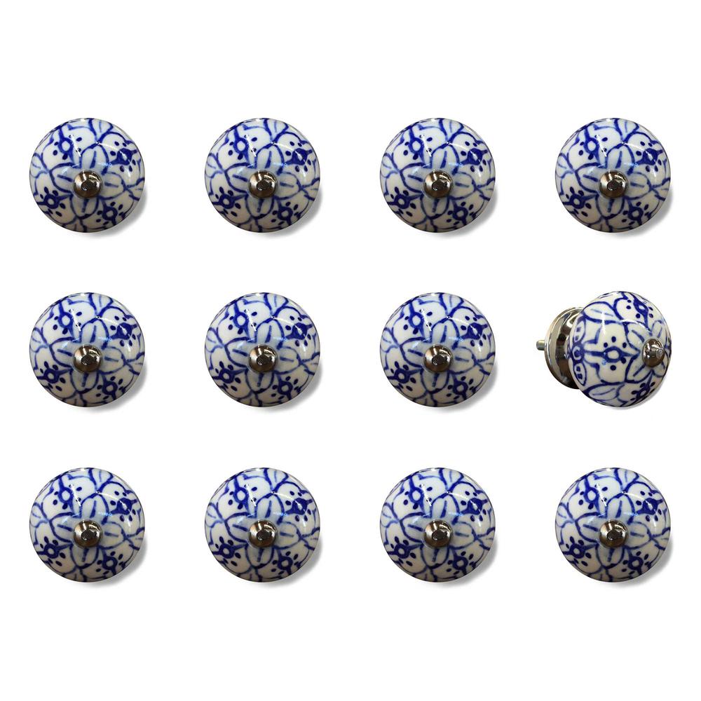 1.5" x 1.5" x 1.5" White Blue and Silver Knobs 12 Pack - 321684. Picture 1