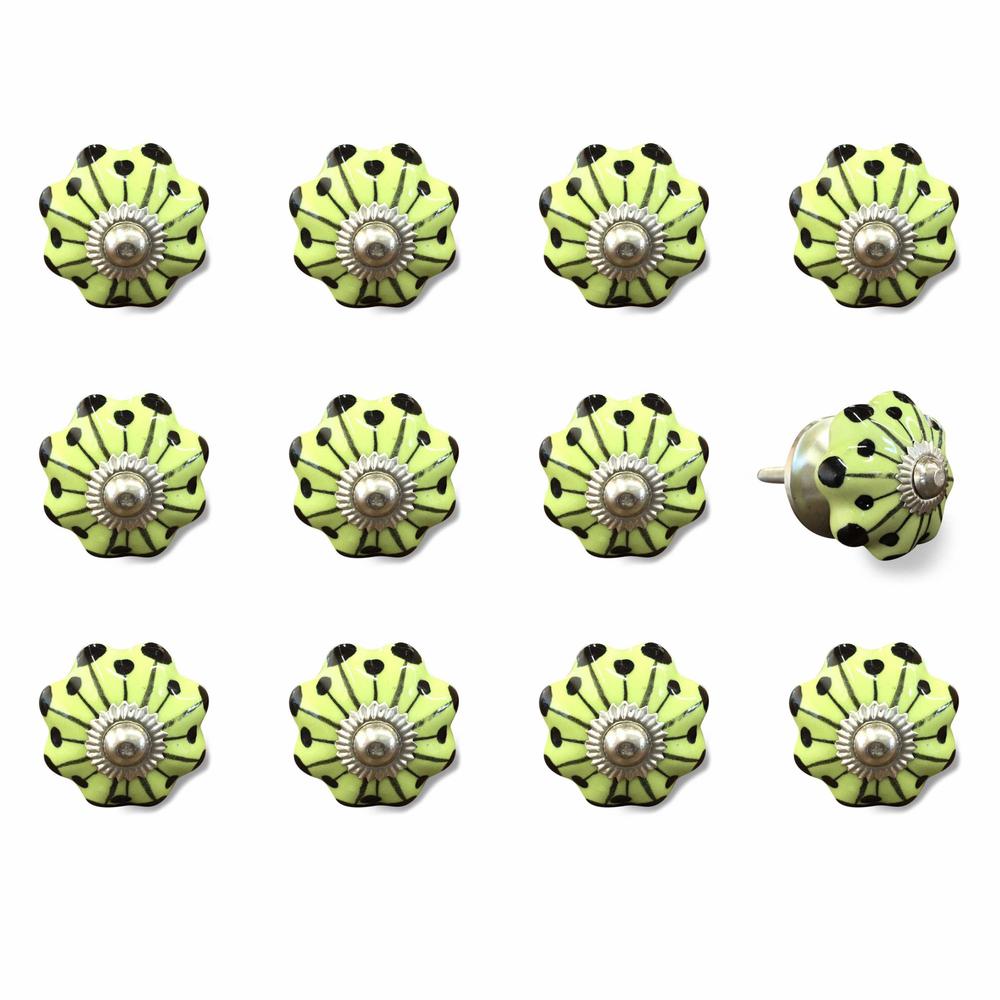 1.5" x 1.5" x 1.5" Yellow Green and Silver  Knobs 12 Pack - 321685. Picture 1