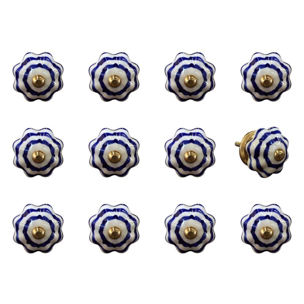 1.5" x 1.5" x 1.5" White Blue and Copper  Knobs 12 Pack - 321688. Picture 1