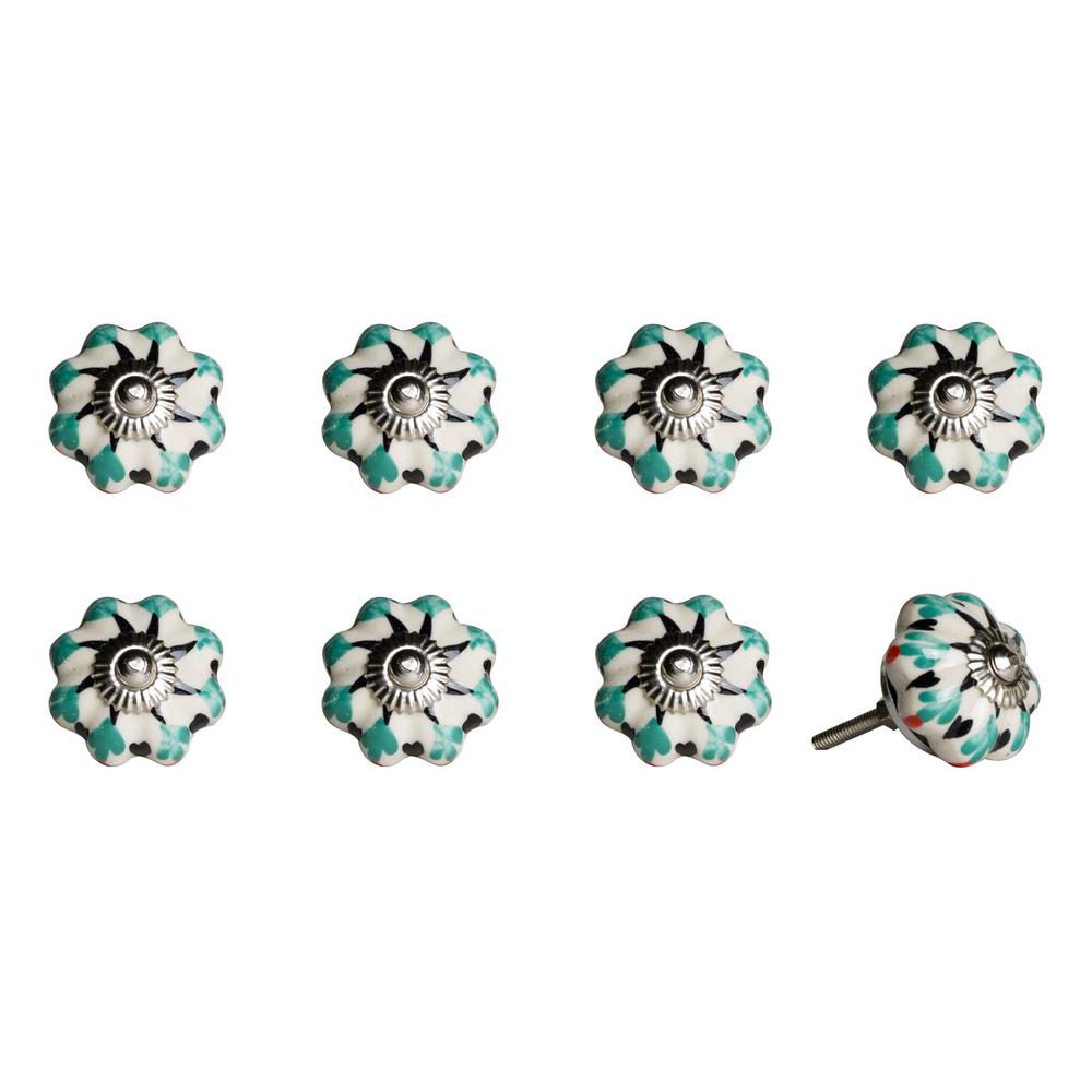 1.5" x 1.5" x 1.5" Hues Of White Green And Black  Knobs 8 Pack - 321695. Picture 1
