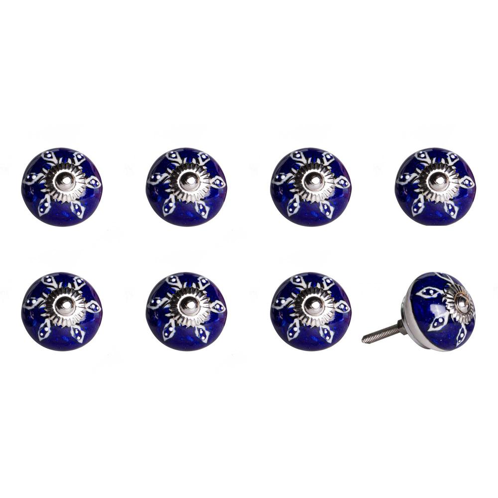 1.5" x 1.5" x 1.5" Hues Of White Navy And Silver  Knobs 8 Pack - 321696. Picture 1
