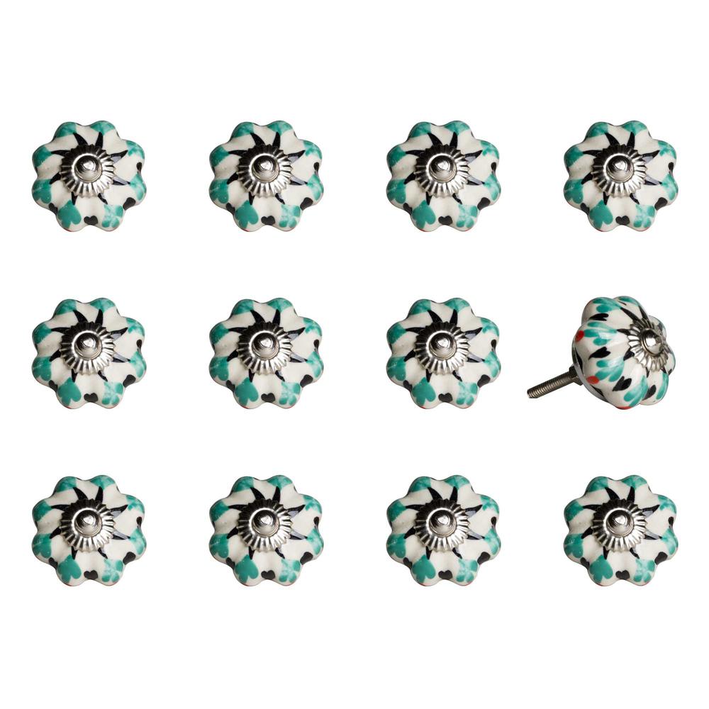 1.5" x 1.5" x 1.5" White Green and Black  Knobs 12 Pack - 321702. The main picture.