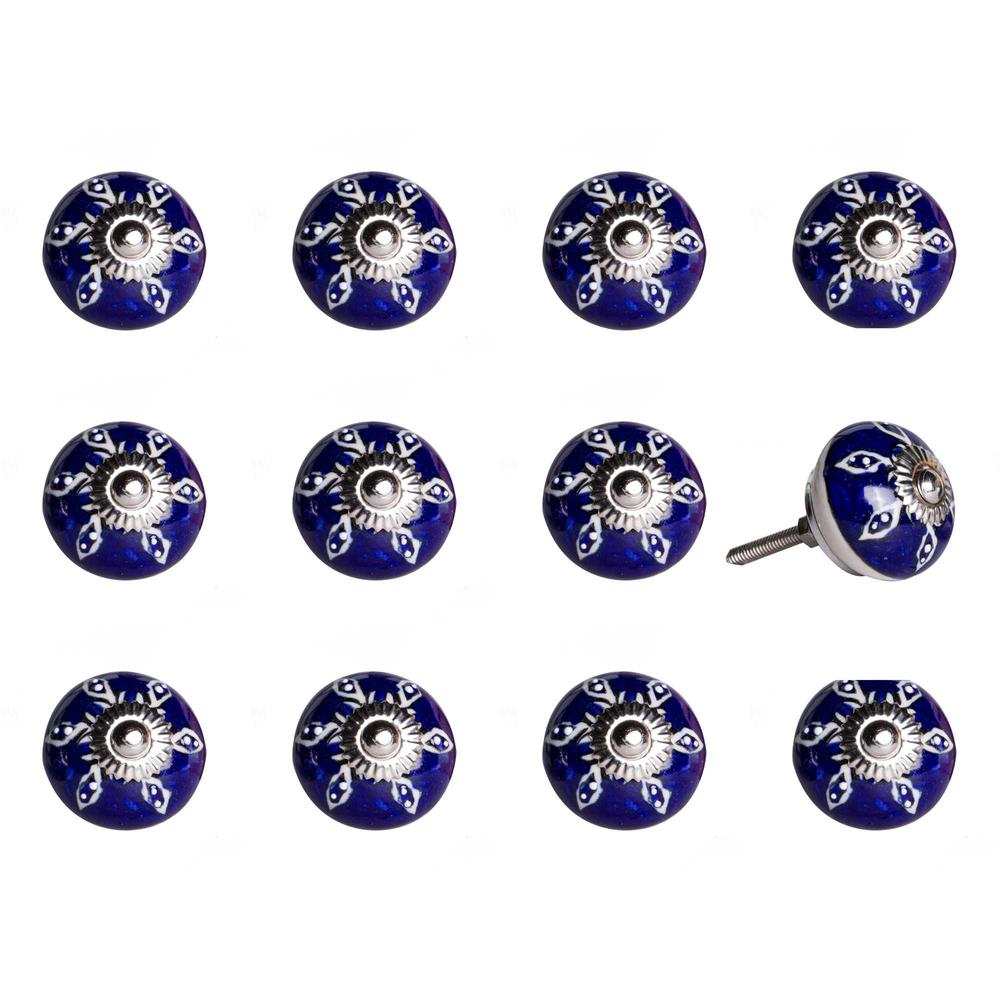 1.5" x 1.5" x 1.5" Navy White and Silver  Knobs 12 Pack - 321703. Picture 1