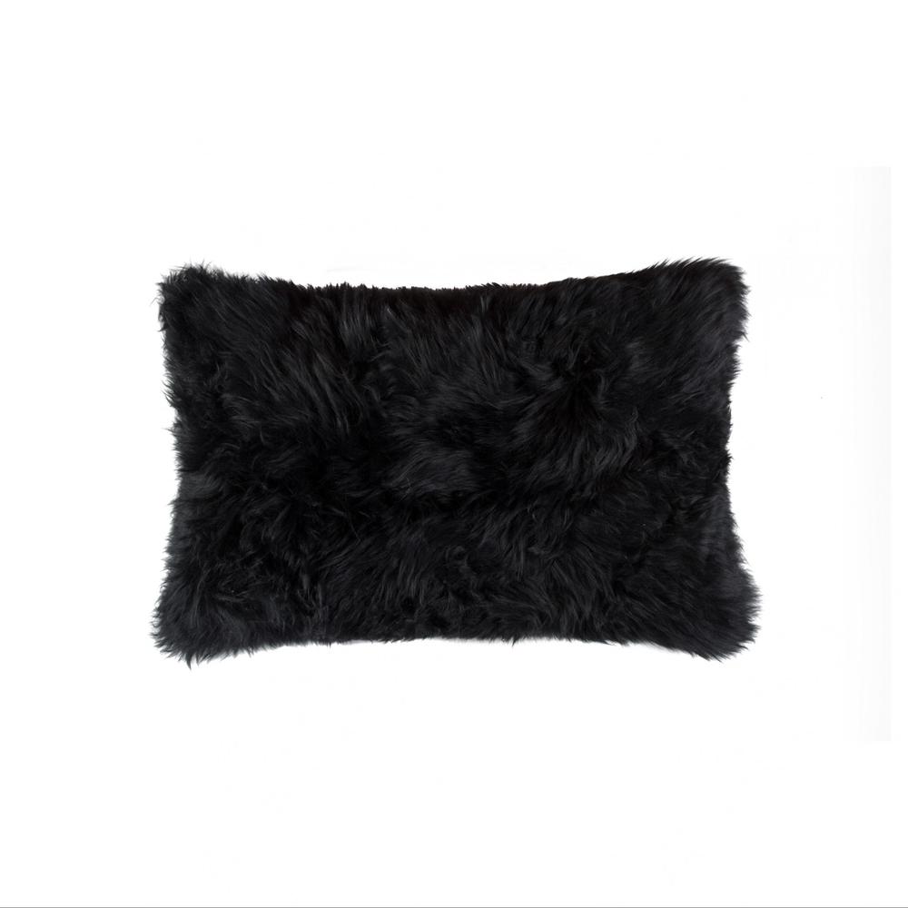 18" x 18"Modern Black New Zealand Sheepskin Pillow - 328239. Picture 1