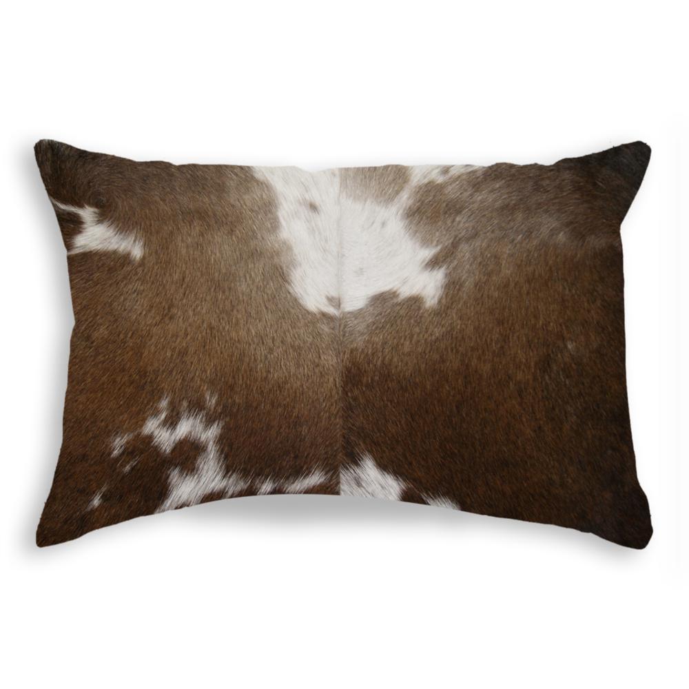 12" x 20" x 5" Chocolate And White Torino Kobe Cowhide  Pillow - 328242. Picture 1