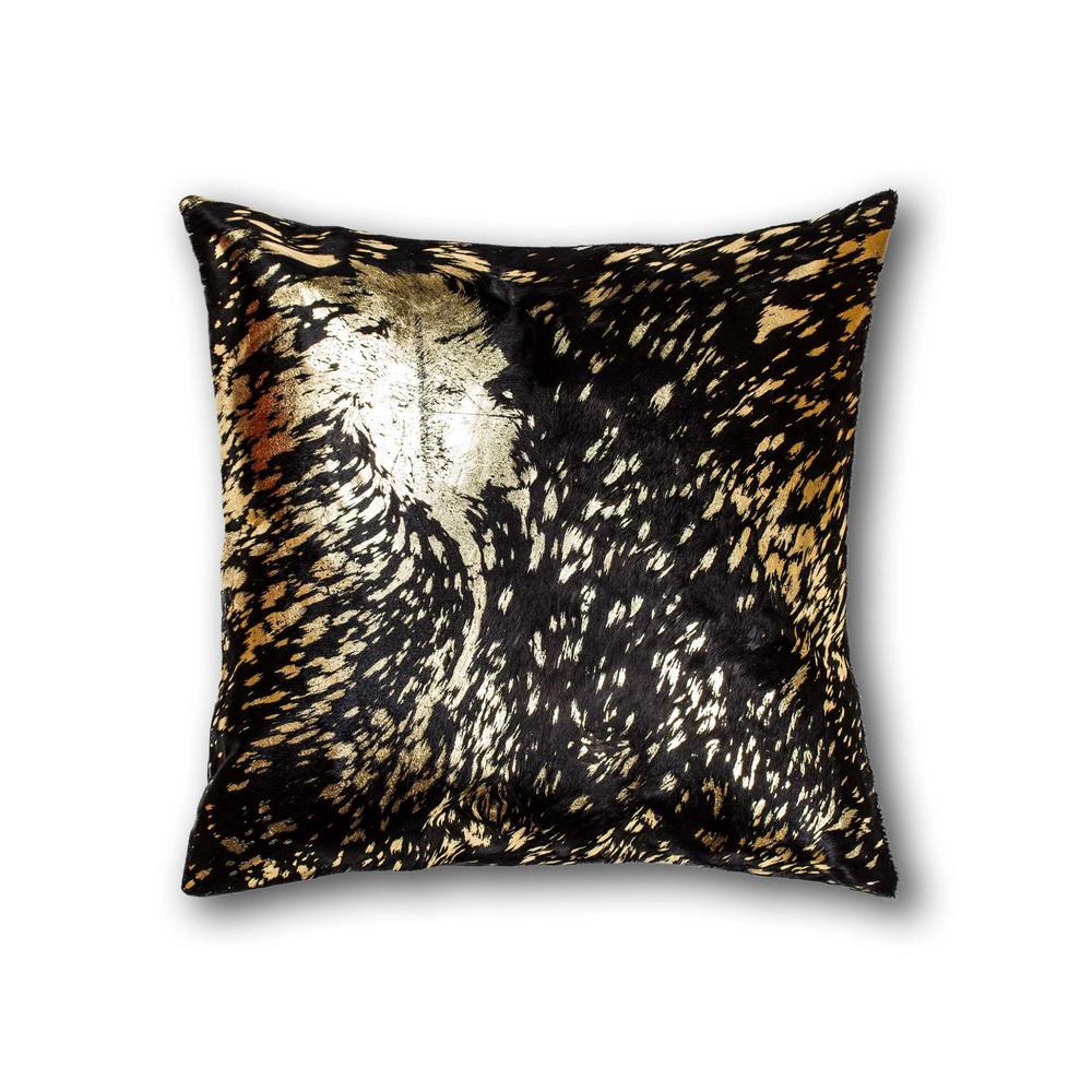 18" x 18" x 5" Trendy Chocolate and Gold Torino Kobe Cowhide  Pillow - 328266. Picture 1