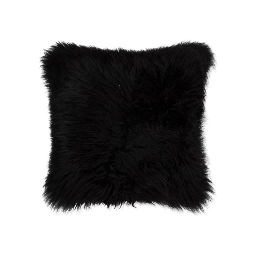 Contemporary Square Black New Zealand Sheepskin Accent Pillow - 328287. Picture 1