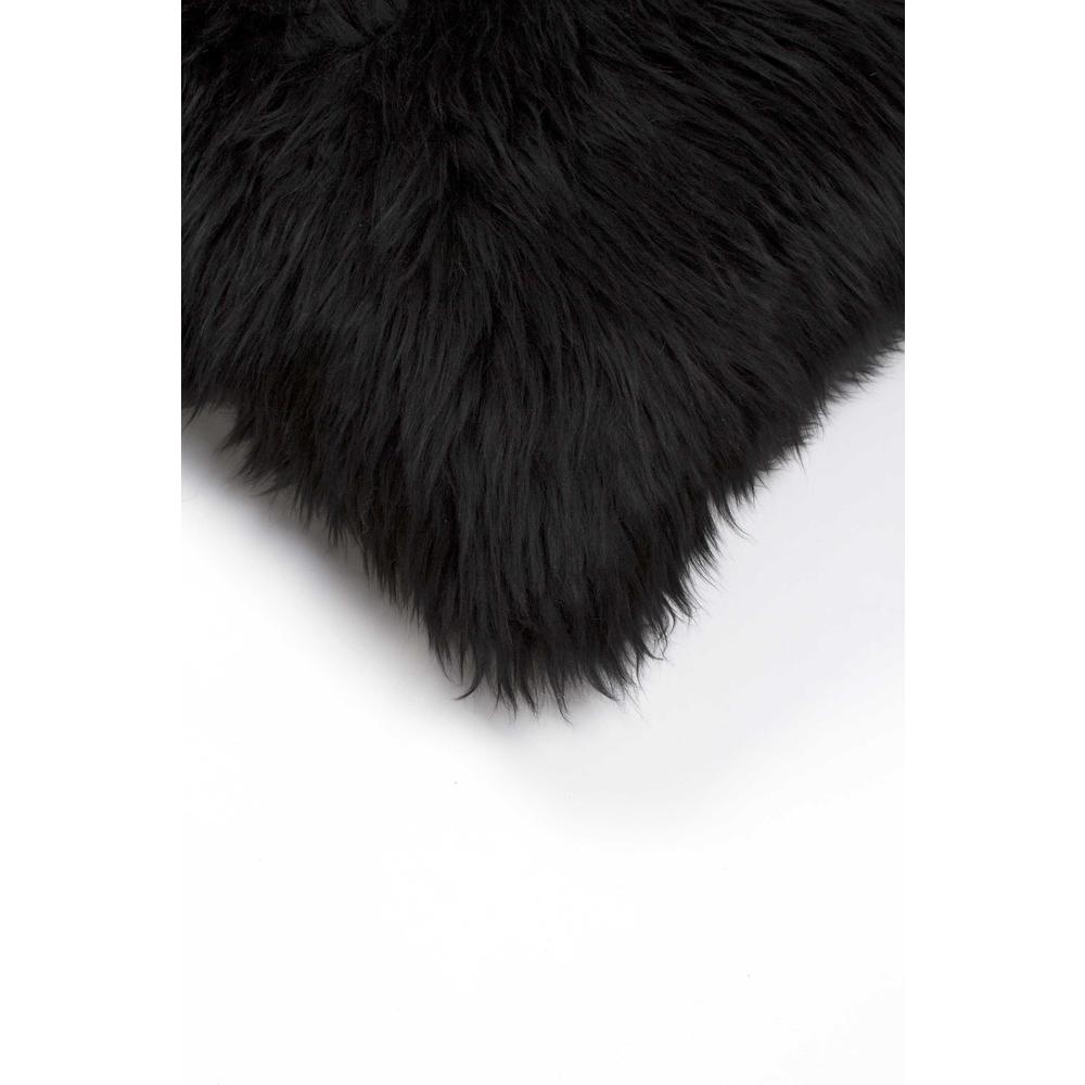 Contemporary Square Black New Zealand Sheepskin Accent Pillow - 328287. Picture 2