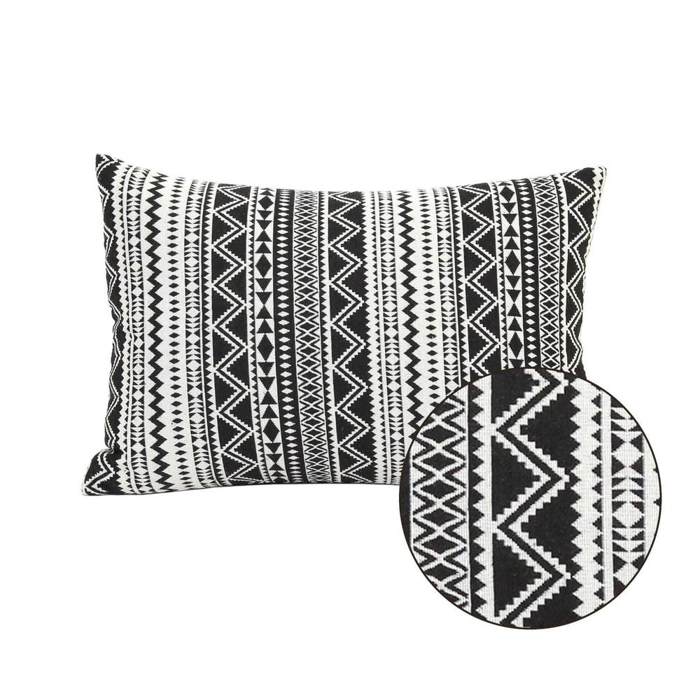 Modern Boho Black And White Stripe Lumbar Accent Pillow - 329328. Picture 3