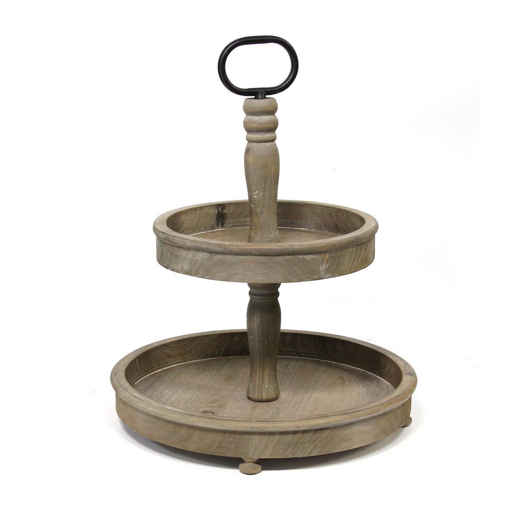 Two-Tier Decorative Wood Stand with Metal Handle - 329343. Picture 1