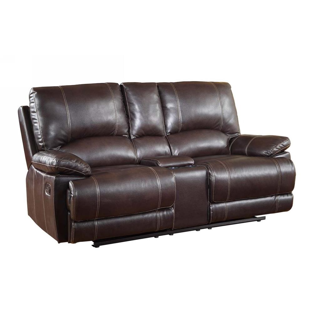 41" Stylish Brown Leather Console Loveseat - 329410. Picture 1