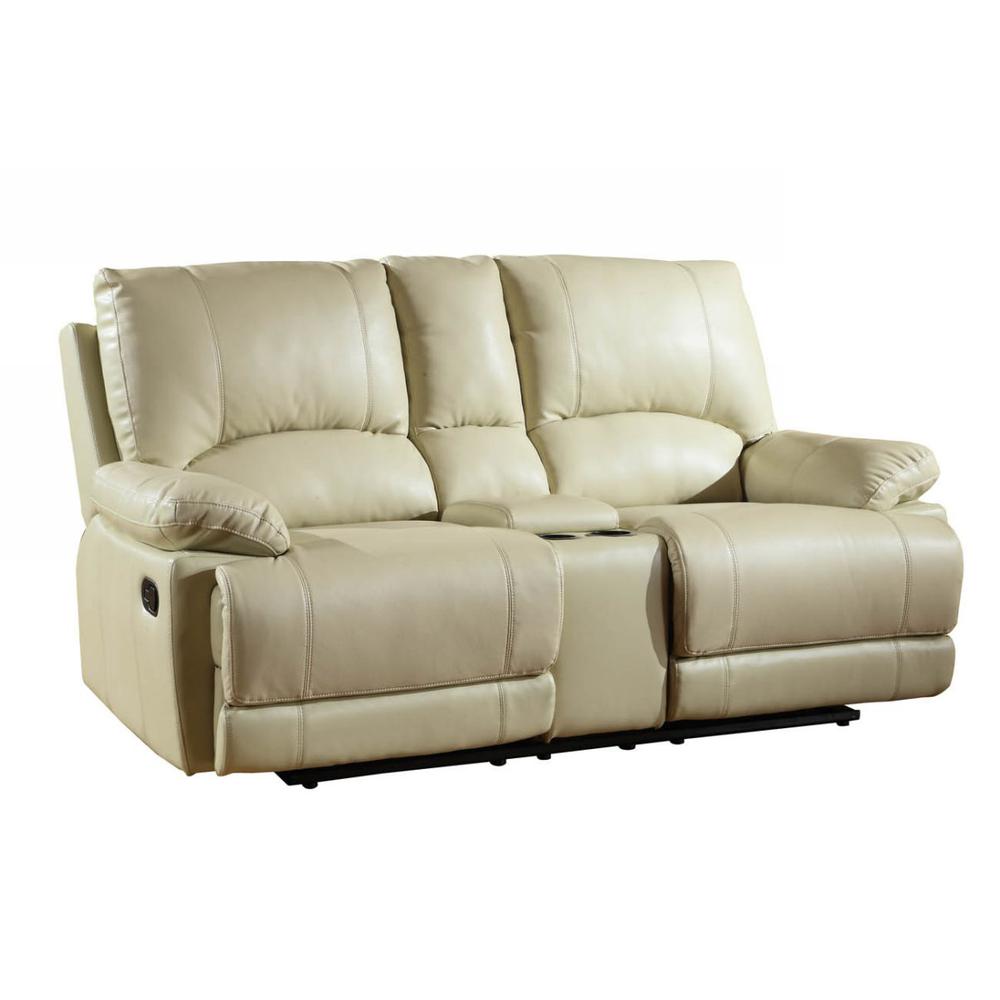 41" Stylish Beige Leather Console Loveseat - 329415. Picture 1