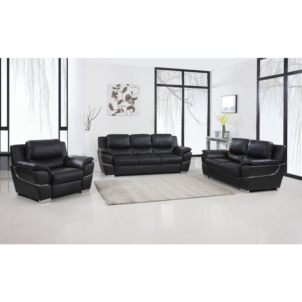 112" Chic Black Leather Sofa Set - 329474. Picture 1