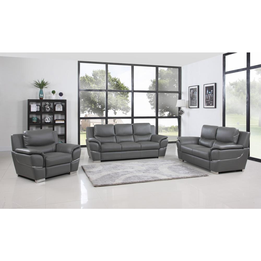 111" Chic Grey Leather Sofa Set - 329482. Picture 1