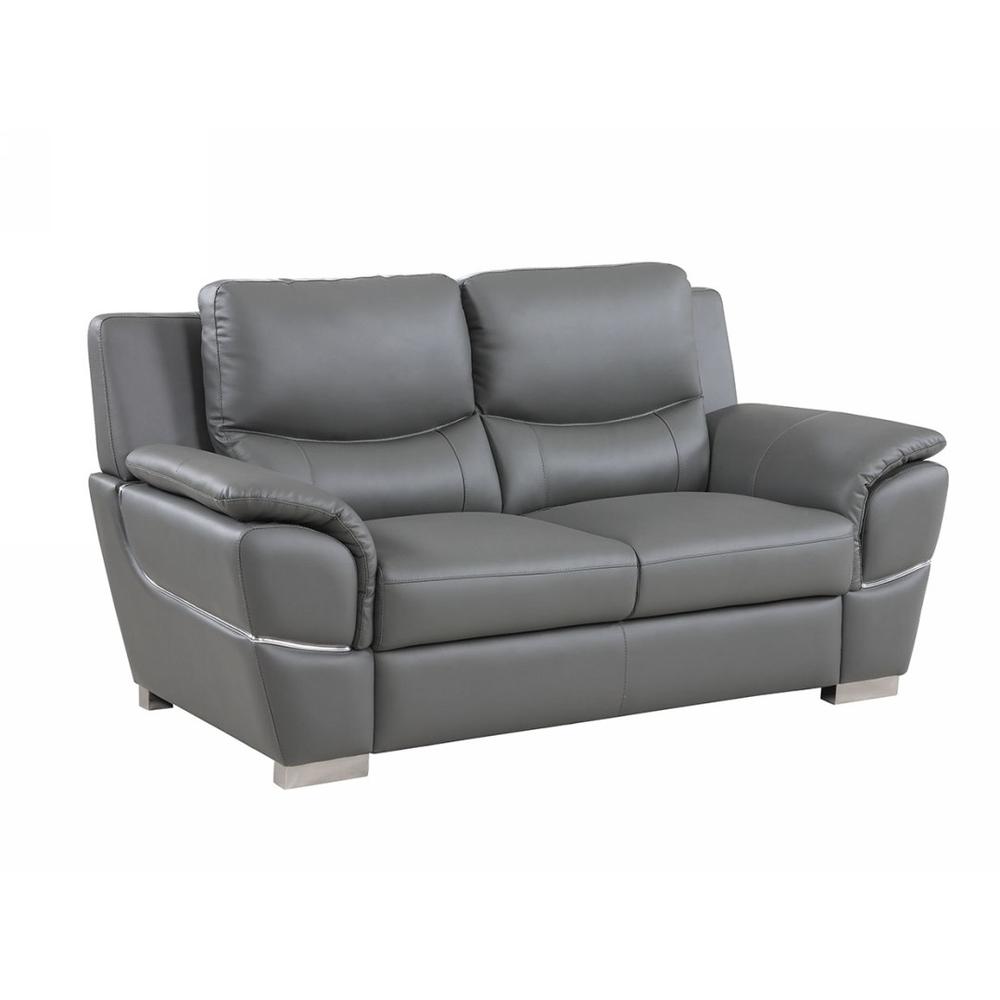 37" Chic Grey Leather Loveseat - 329484. Picture 1