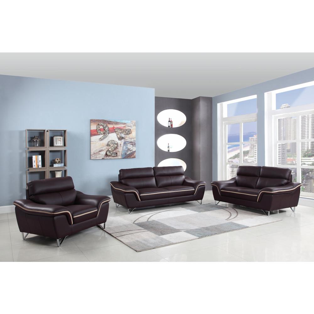 110" Charming Brown Leather Sofa Set - 329486. Picture 1