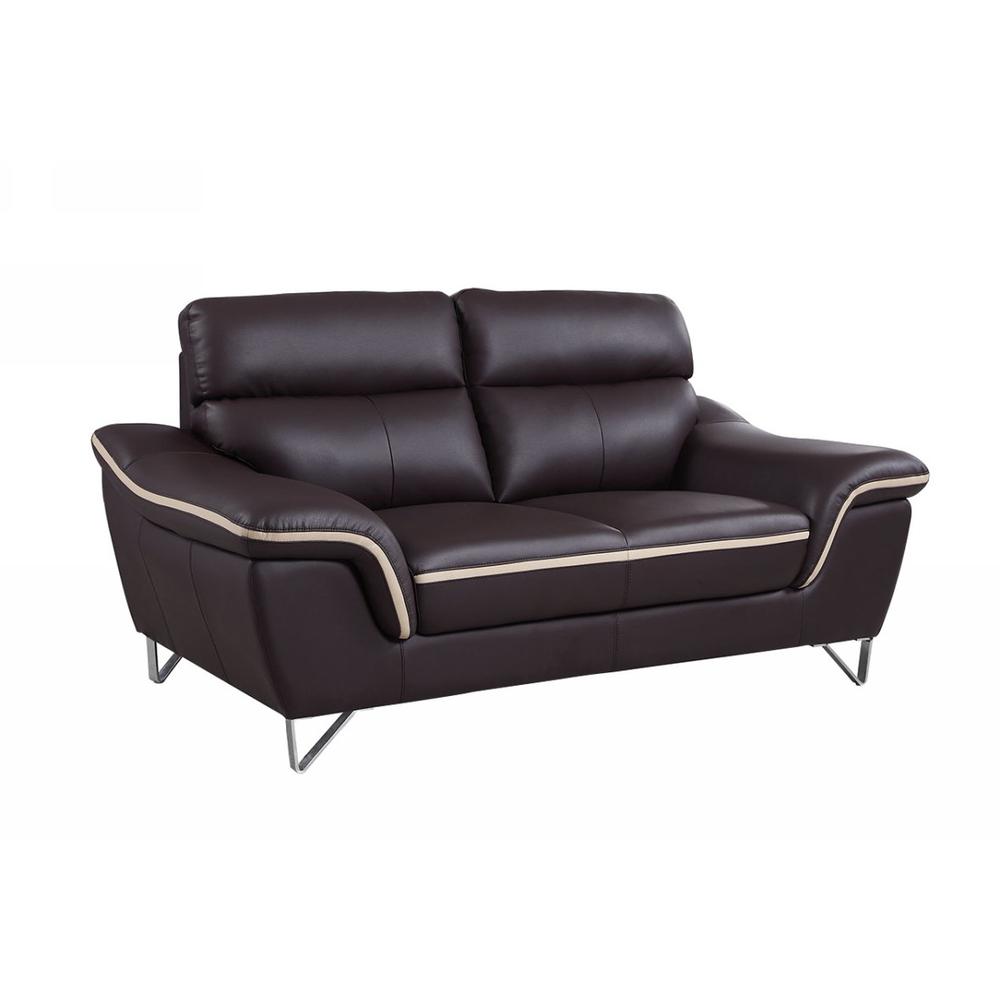36" Contemporary Brown Leather Loveseat - 329488. Picture 1