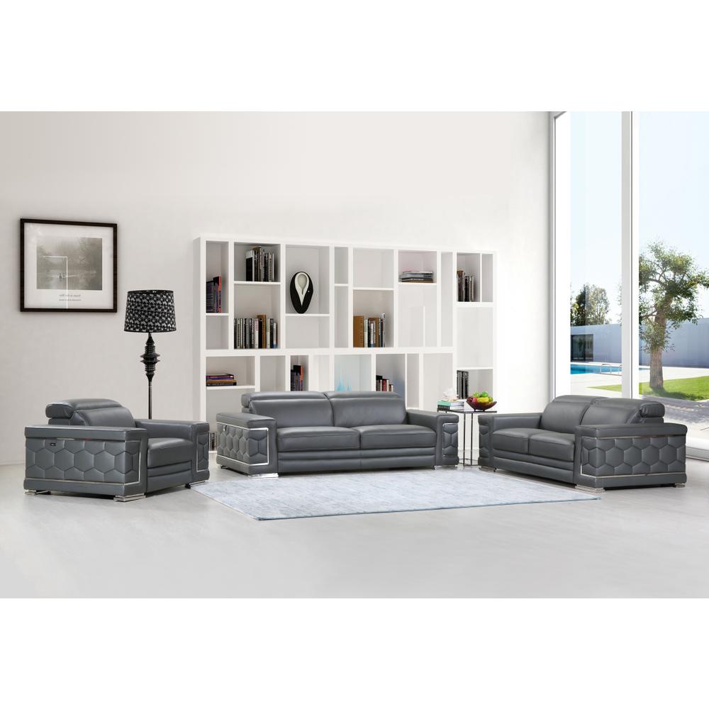 114" Sturdy Dark Grey Leather Sofa Set - 329588. Picture 1