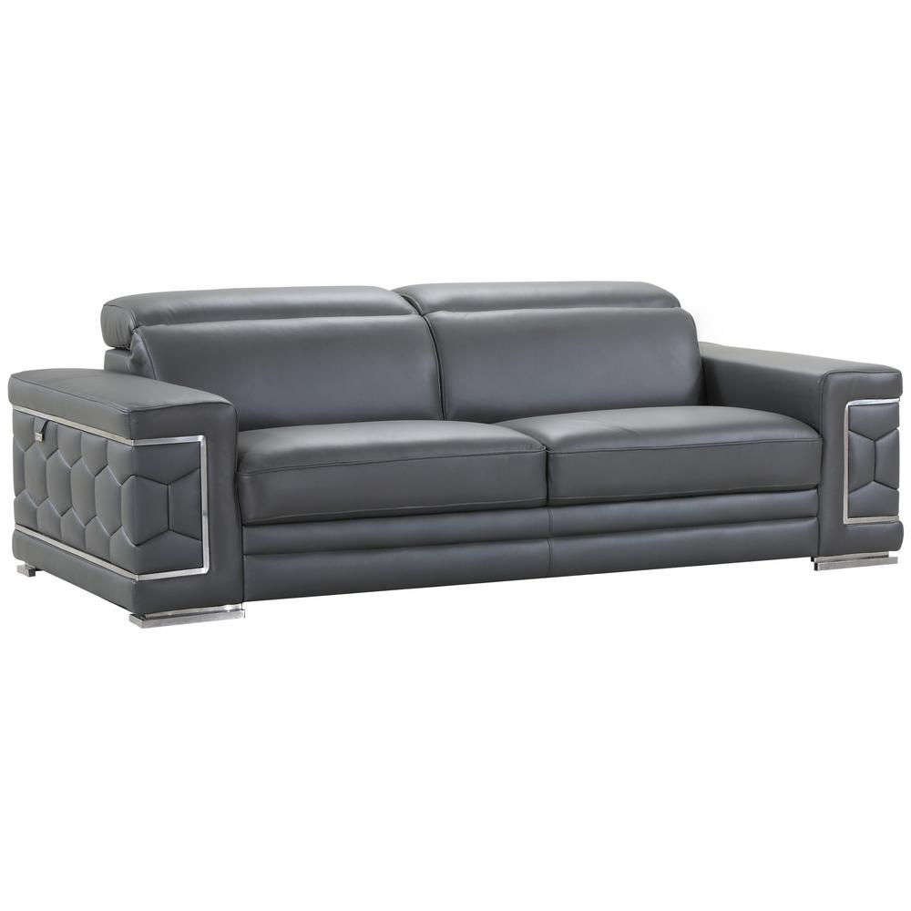 89" Sturdy Dark Gray Leather Sofa - 329589. Picture 1