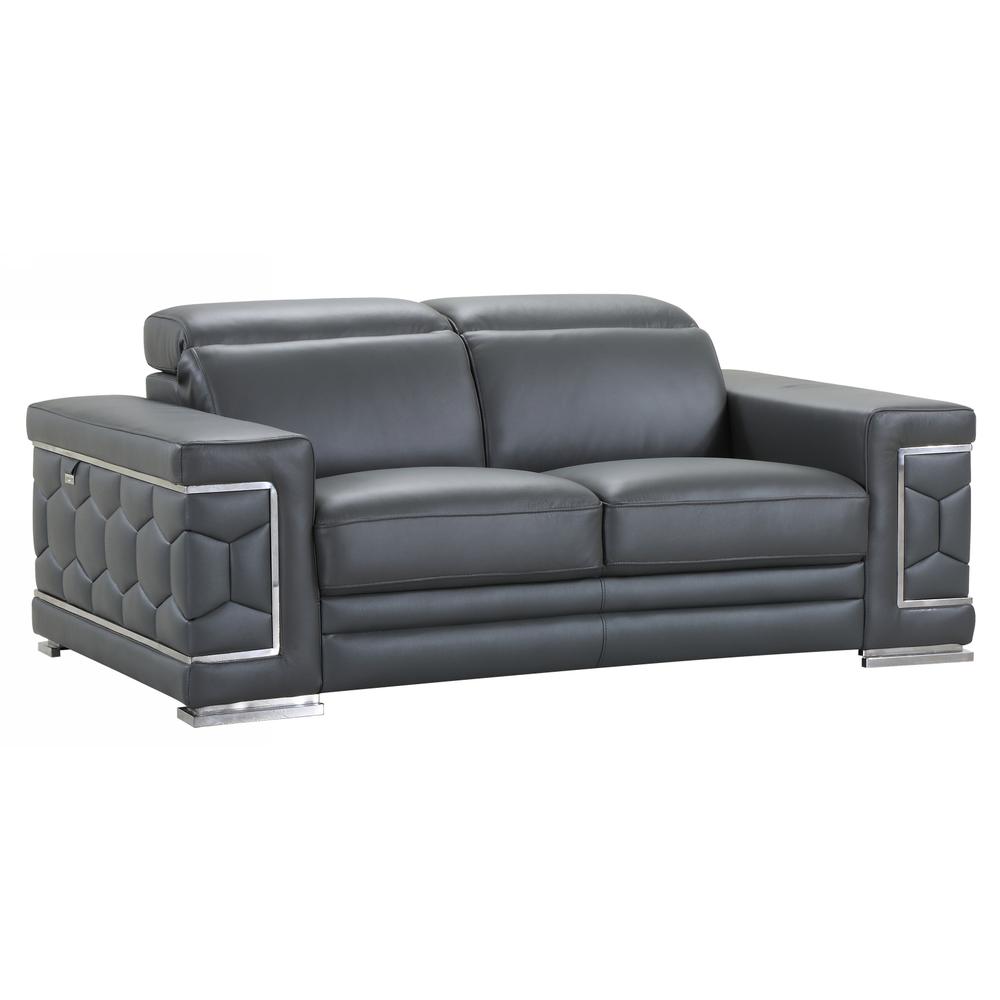 71" Sturdy Dark Gray Leather Loveseat - 329590. Picture 1