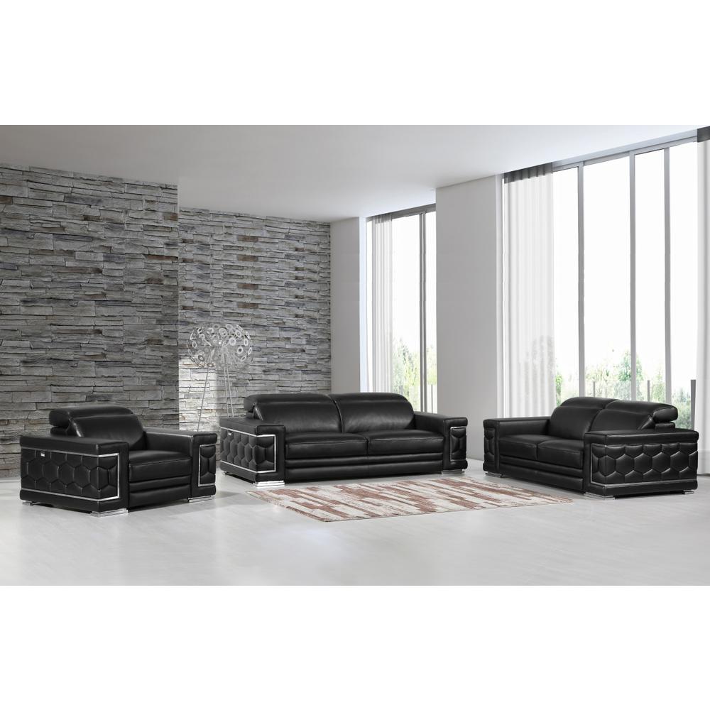 114" Sturdy Black Leather Sofa Set - 329596. Picture 1