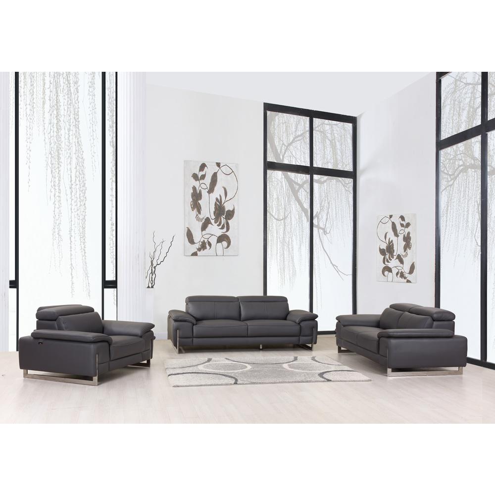 93" Tasteful Dark Grey Leather Sofa Set - 329677. Picture 1
