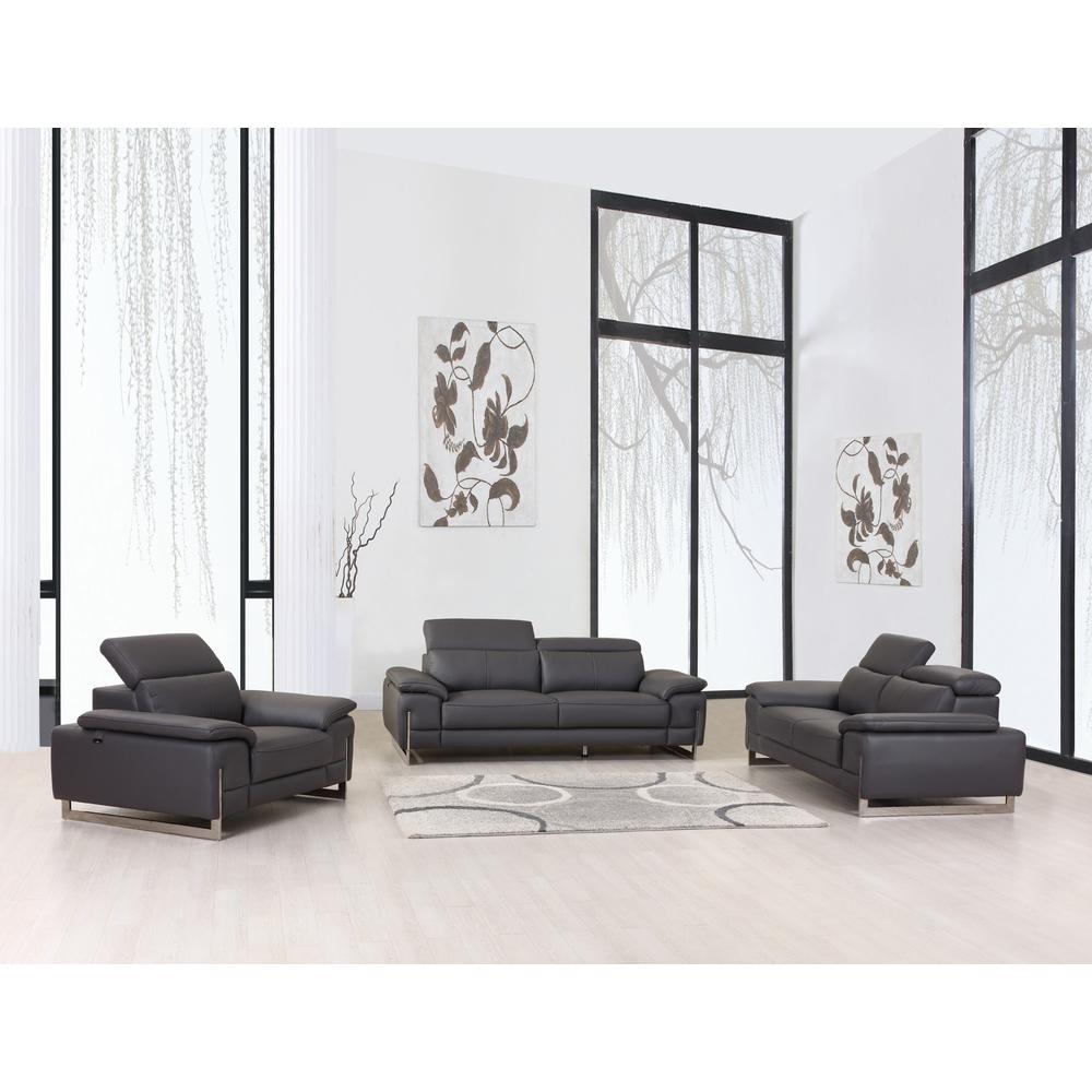 93" Tasteful Dark Grey Leather Sofa Set - 329677. Picture 2